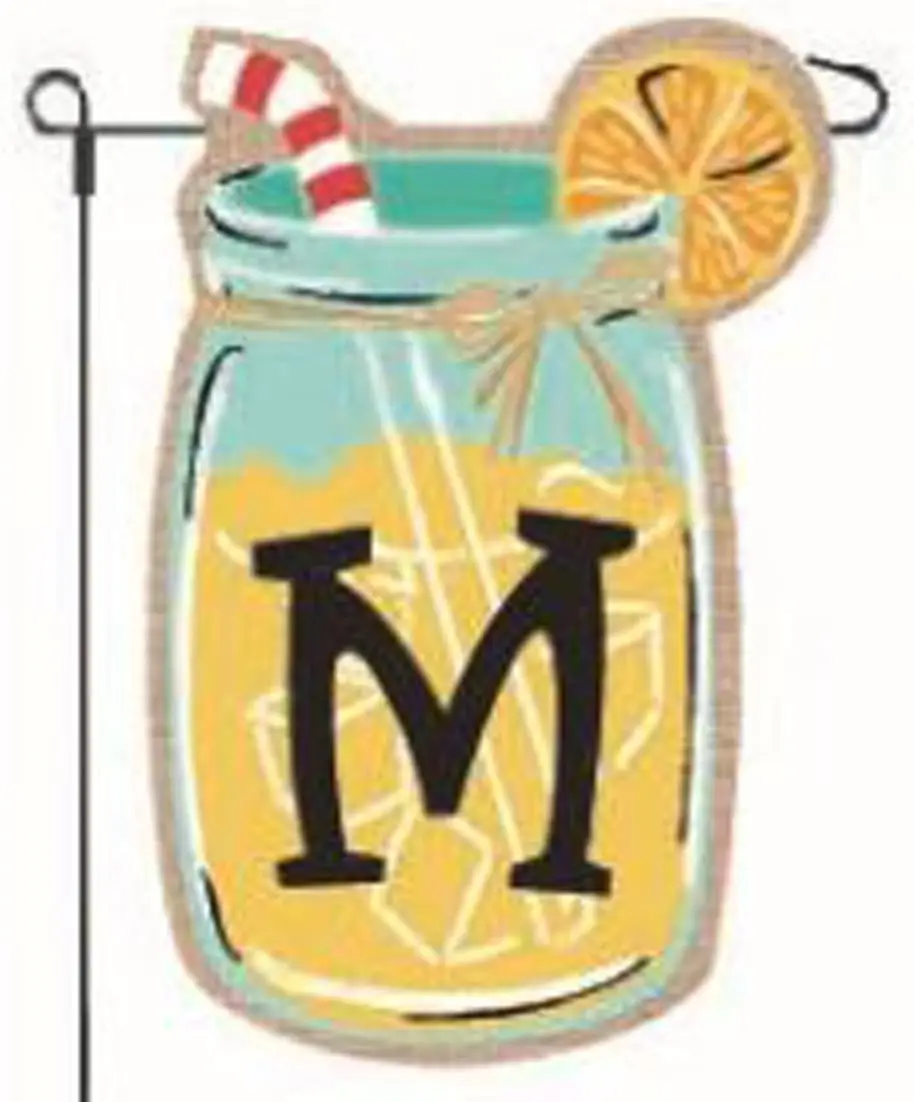 Home Garden Flags Monogram Lemonade Mason Jar Burlap Summer Garden Flag 12.5 x 18 (Letter M)