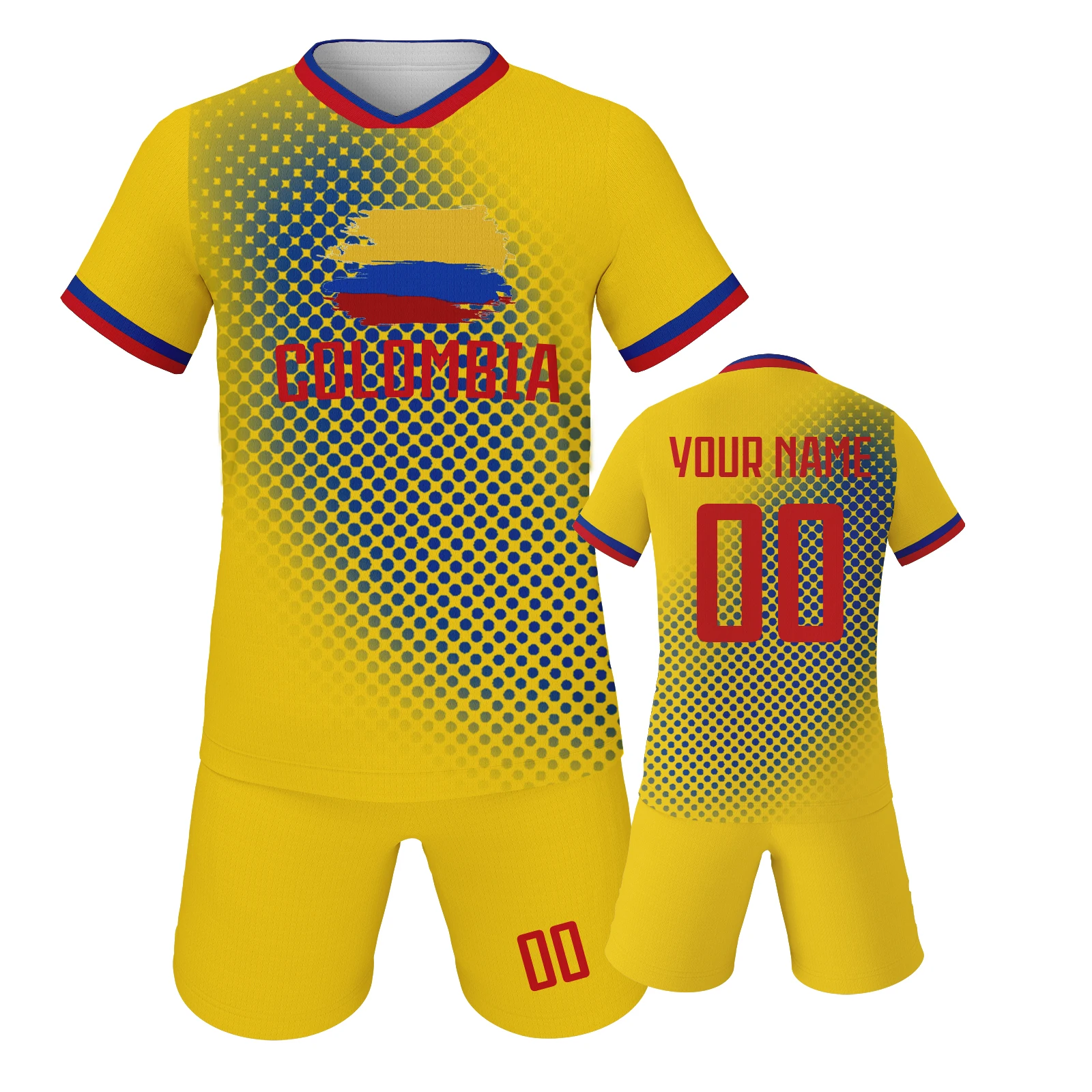 Colombia Custom Kids Soccer Jersey Training Uniform Boys Girls Football Kit with Printed Name and Number Fans Gift 3-14Y