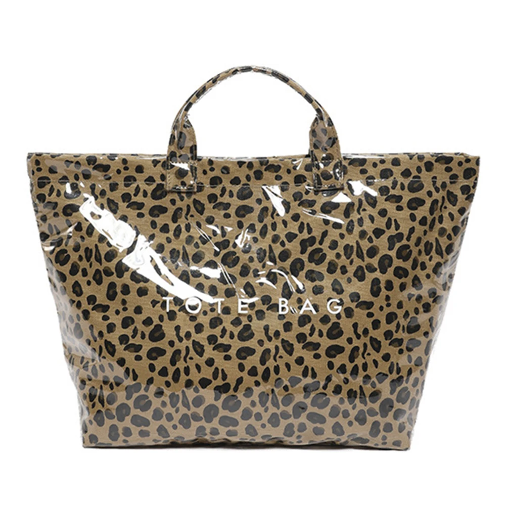 

PVC Tote Bag For Women's Letters Leopard Print Tote Bag Large Kraft Paper Tote Bag Carry All Bag Top Handle Clear Hobo Handbag