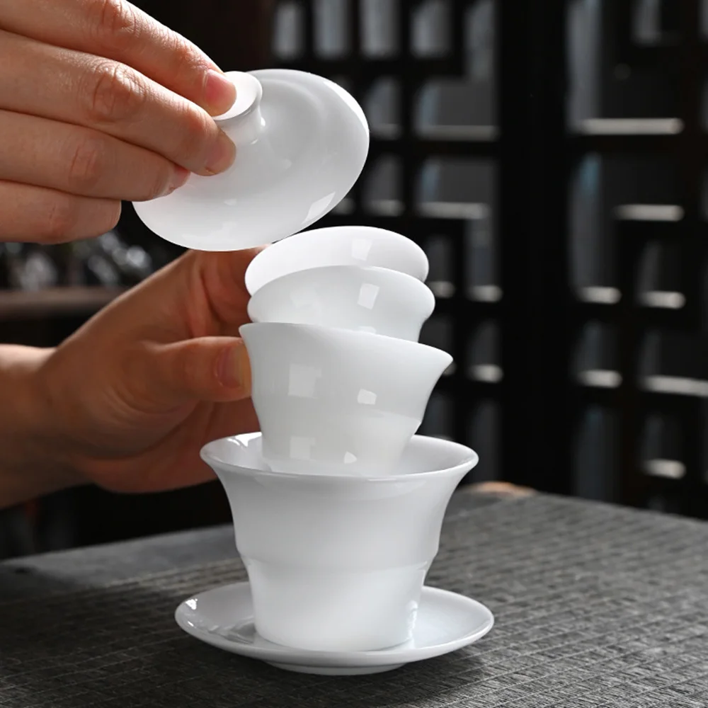 White Ice Jade Porcelain Kung Fu Tea Set Travel Tea Set High-end Gift Box Business Company Gift