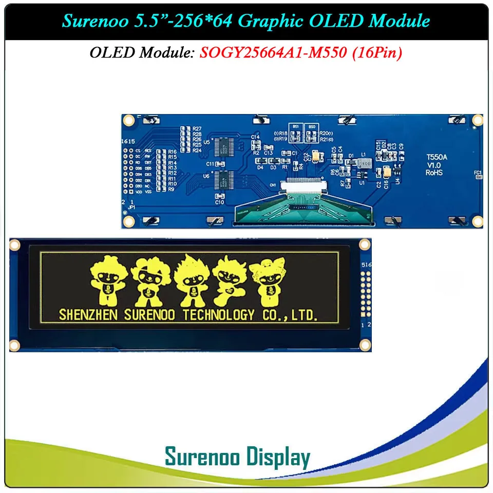 Real OLED Display, 5.5" 256*64 25664 Graphic LCD Module Display Screen LCM Screen Build-in SSD1322, 6080 8080 Parallel Seral SPI