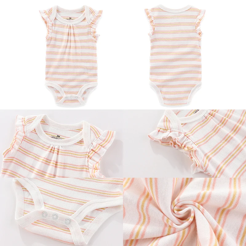 New Newborn Baby Summer Thread Short Sleeve Jumpsuit Baby Cool Pink Print Set 5-piece Set Super Cute Baby Unisex Clothes