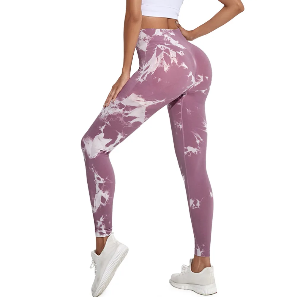 Sexy and Comfortable High Waisted Seamles Women\'s Yoga Leggings with Seamless Tie-dye for Gym Fitness