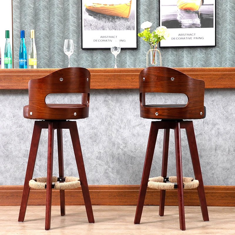 

Modern Nordic wooden dining chair PU leather cushion backrest simple style restaurant cafe counter