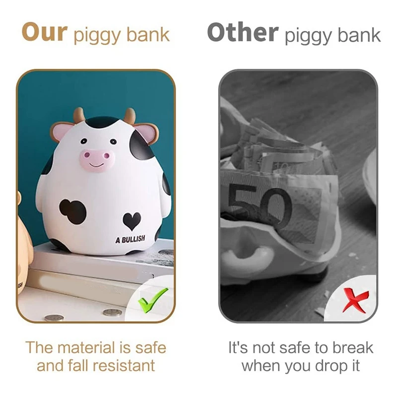 ZIZI Piggy Bank,Cute Cow Money Bank For Boys And Girls,Children's Shatterproof Coin Bank,Best Birthday For Children