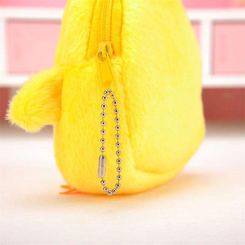 1Pcs 12cm Kawaii Cartoon Cute Yellow Chick Children Animals Plush Coin Purse Keychain Headphone Wallet Card Bag Pocket Pendant