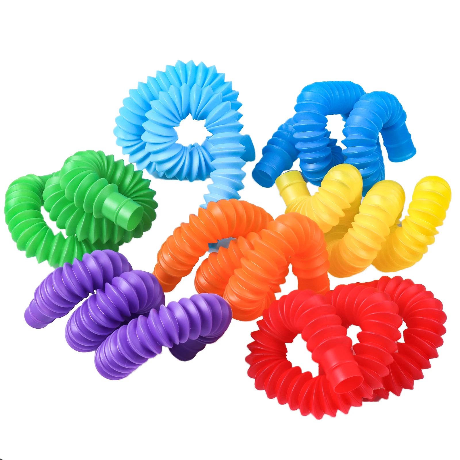 Elastic Pop Tube Sensory Toys 24pcs Telescopic Colourful Anti-Stress Stress Anxiety Relief for Children Adults Learning Toy Gift