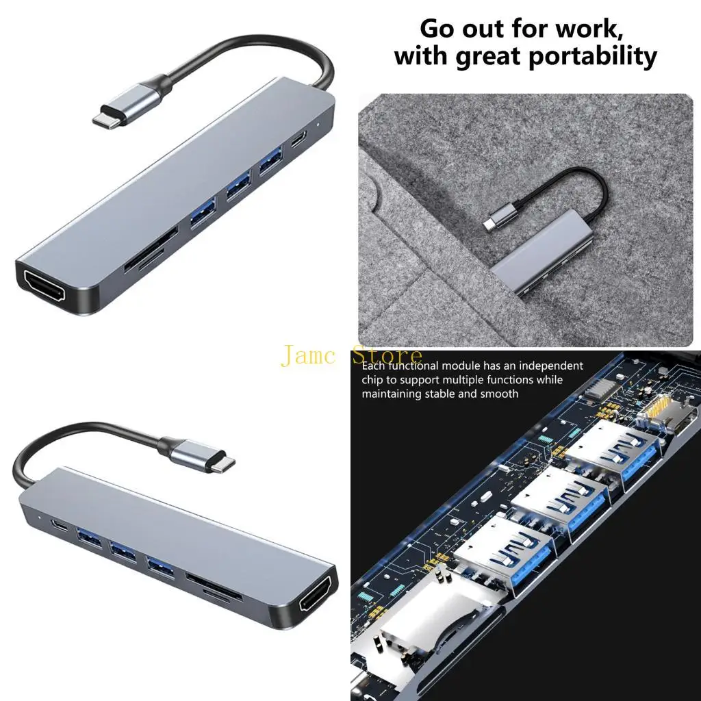 

LX0B 7 в 1 USB-концентраторах C с HDTV 4K PD100W Быстрая зарядка USB A Устройство чтения карт с портом
