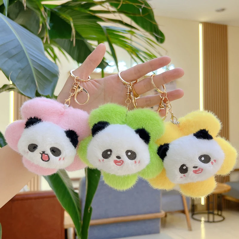 Cartoon Pull Flower Pet Plush Doll Key Chain Cute Flower Panda Animal Keychain Female Bag Pendant Gift