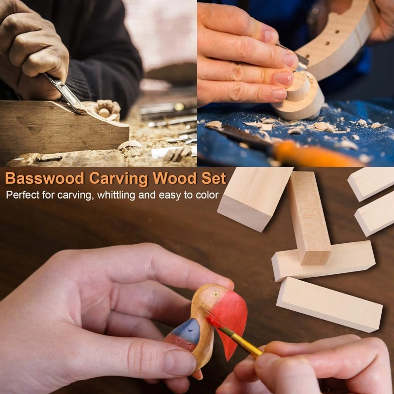 6Inch Basswood Carving Blocks, 4Pcs Whittling Blocks Basswood For Craft, Basswood Carving Wood For Beginner To Expert