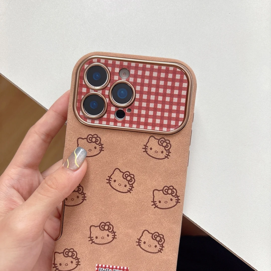 Милый кожаный чехол с рисунком «Hello Kitty» для iPhone 17, 16, 15, 14, 13, Pro Max 16 Plus, мягкий чехол для камеры «все включено»