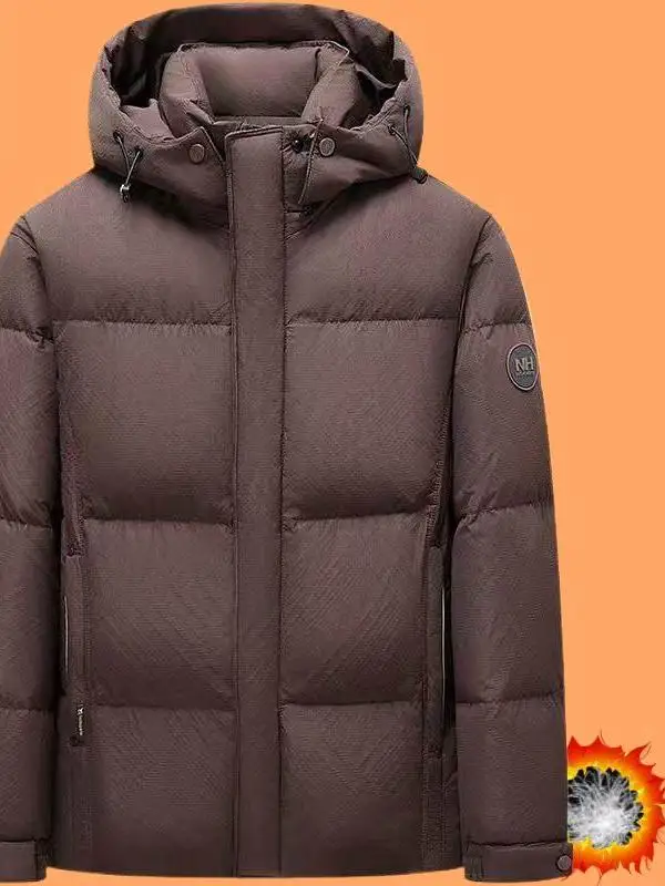 

Thiened Men's Mid-Length Hooded down Jaet High Fill Power Ultra-Light White Du Feather Padded Coat Outerwear