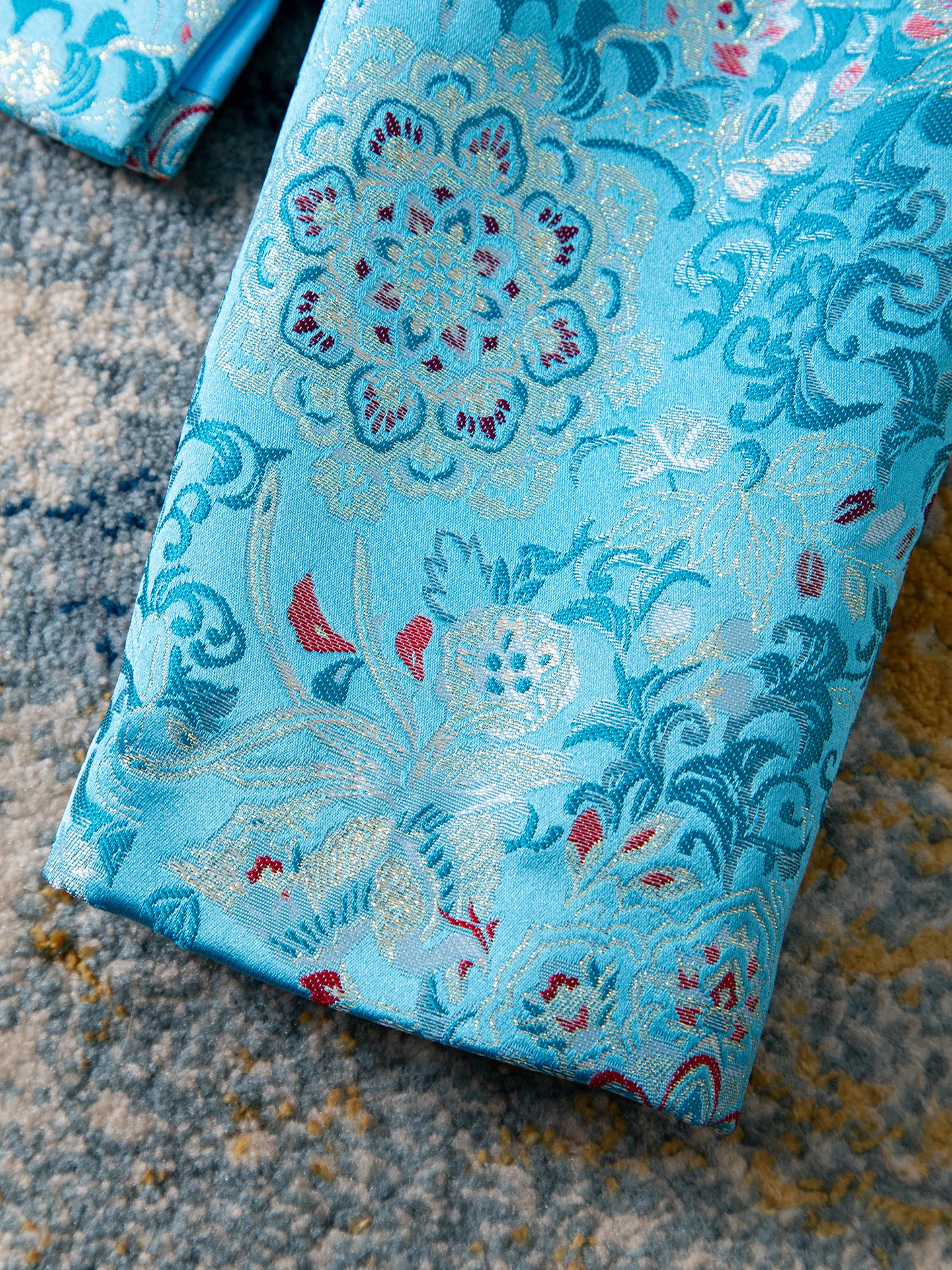 Nuovo stile cinese elegante moda perline jacquard girocollo manica lunga monopetto versatile giacche blu donna primavera