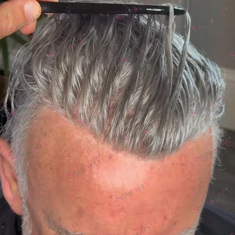 

Супертонкий (0,02 мм) мужской парик-накладка из 100% натуральных человеческих волос для пожилых мужчин, с невидимой линией роста волос, цвета 1B80, 1B65