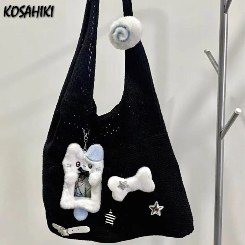 

Casual All Match Y2k Aesthetic Kawaii Star Shoulder Bags Hollow Out Grunge Vintage Underarm Bag Korean Streetwear Women Handbags