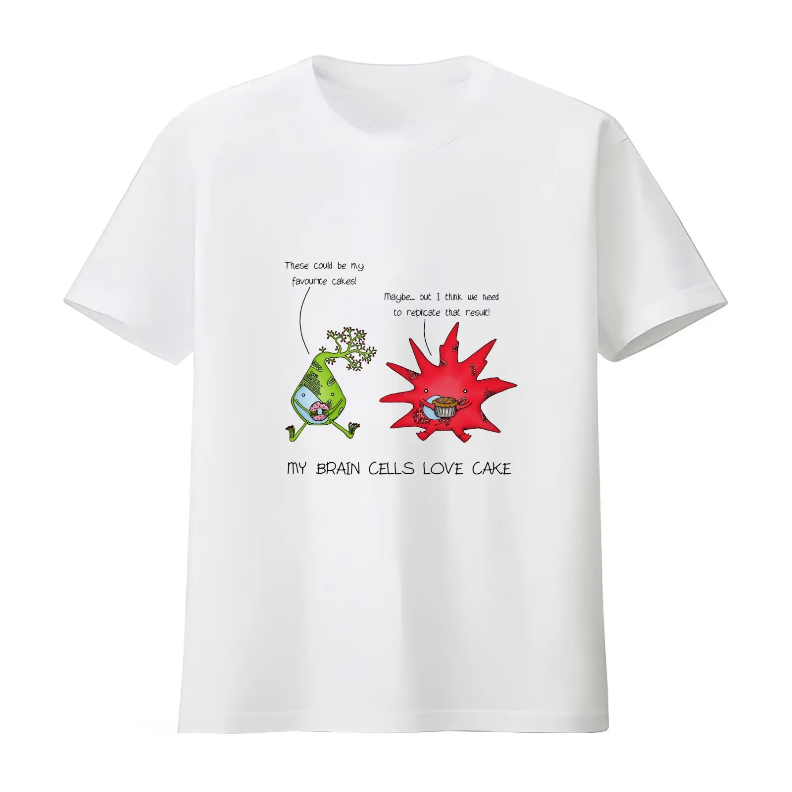 My brain cells love cake! T-Shirt Summer Casual Cotton Tee Oversized Streetwear Tops Vintage Graphic Print Unisex Men Women