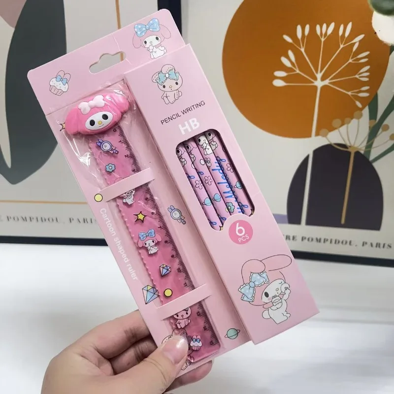 

Cute Hello Kitty Cartoon Anime Kawaii Pencil Kuromi Melody Stationery Set High Beauty Student Girl Gift Wholesale