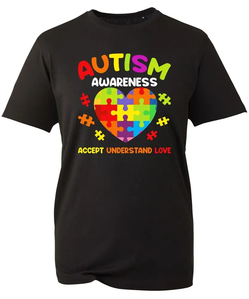 Autism Awareness T-Shirt Accept Understand Love Puzzle Pieces Heart Awareness  High Quality 100%Cotton Short Sleeve