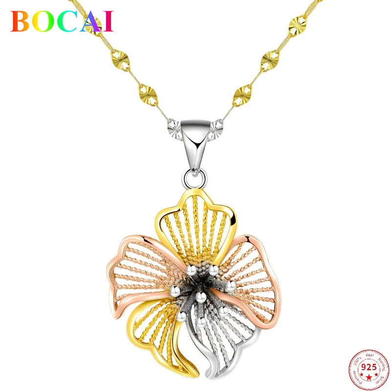 BOCAI S925 Sterling Silver Necklace Pendant 2022 Christmas New Fashion Colors Equinox Flower Argentum Neck Chain Valentine's Day