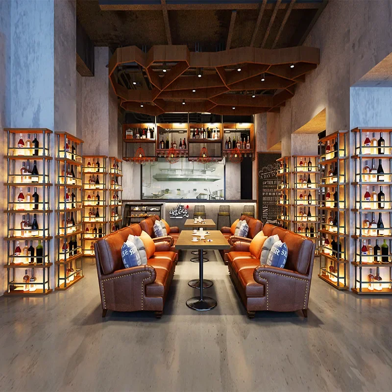 Bar solid wood against the wall wine rack bar counter industrial style against the wall column decoration solid wood placement r