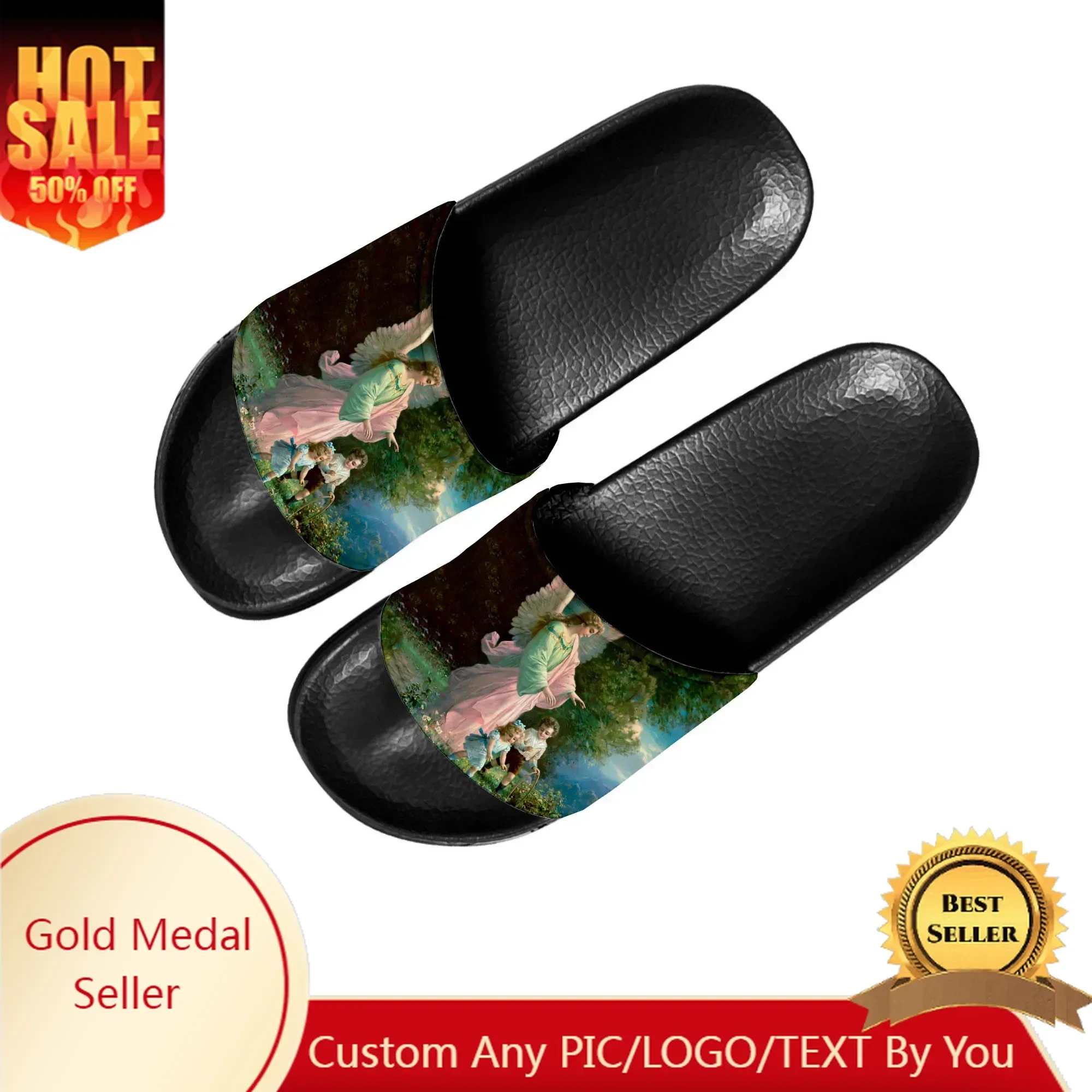 Angel Art Print Slippers Home Water Shoes Men Women Teenagers Bathroom Beach Pool Sandals Custom Made Summer Slipper