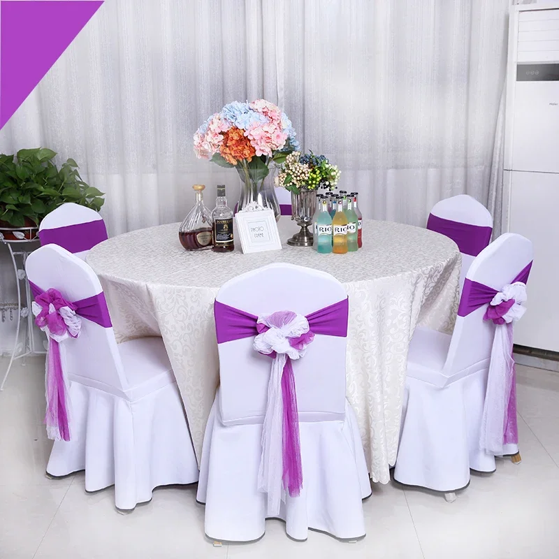 10/20/30pcs Wedding Chair Decoration Bow Stretch Chair Backs Sashes Knot Ties For Wedding Party Hotel Banquet Chairs Yarn Decor