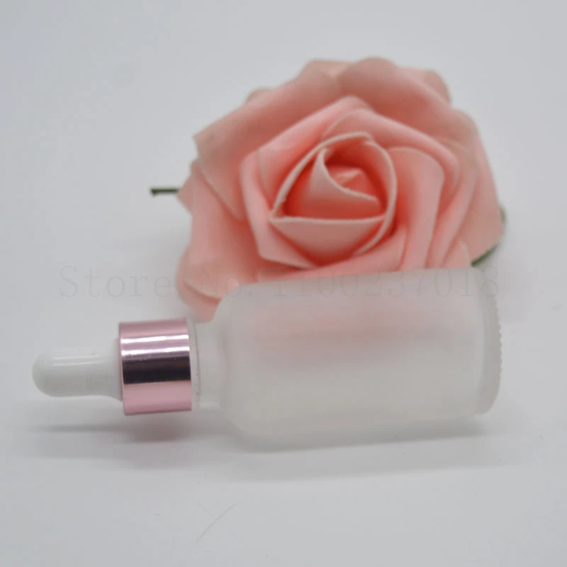 5 10 15 20 30 50 100 Frost Glass Dropper Bottle Rose Gold Ring Empty Cosmetic Packaging Container Vials Essential Oil Bottles