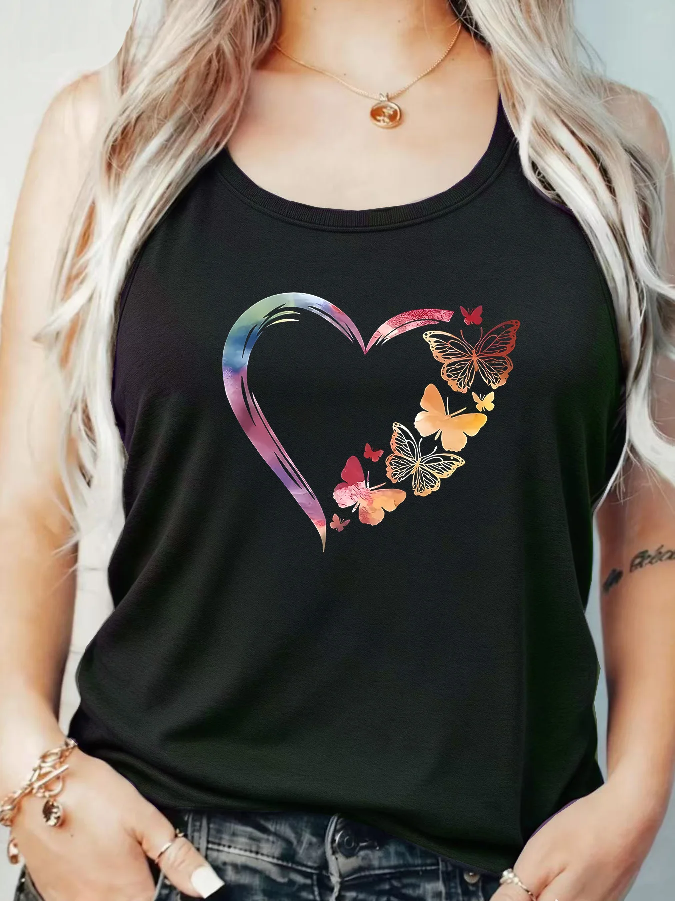 

Loose Fit Printed Pocket T-Shirt for Women with Ribbed Collar round Neck 1-8XL plus Size Comfortable Casual Vest