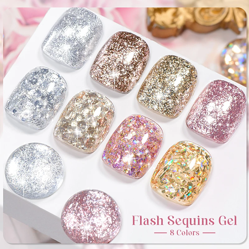 MEET ACROSS 8ml Flash Pailletten Gel Nagellak Goud Zilver Roze Schilderen Gel Liner gel Voor Nagels Glitter UV Nagellijm Nail Art