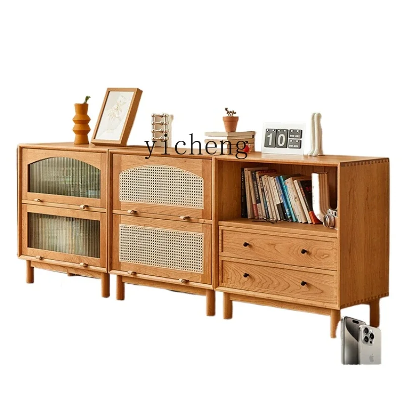 ZK all solid wood short bookcase living room storage storage cabinet glass door building block combination lattice cabinet