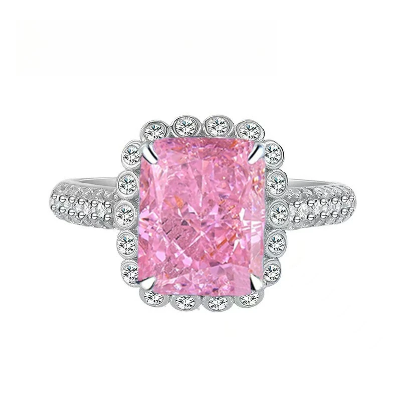 

European and American Style Light Luxury Fashion Design PT950 Platinum Navy Blue Treasure Pink Red Yellow Ring Accessory