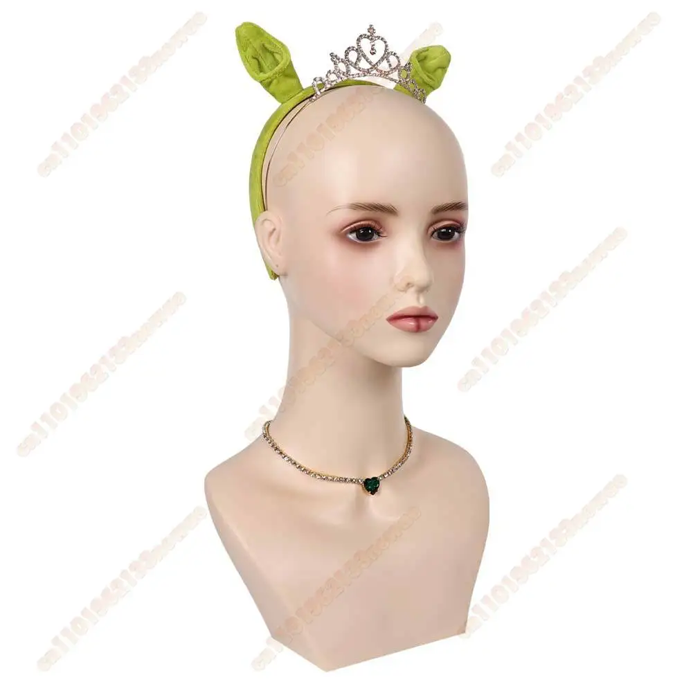 Fiona couronne collier vert bandeau avec oreille dessin animé princesse Cosplay fantaisie Costume accessoires femmes Roleplay Fantasia accessoire
