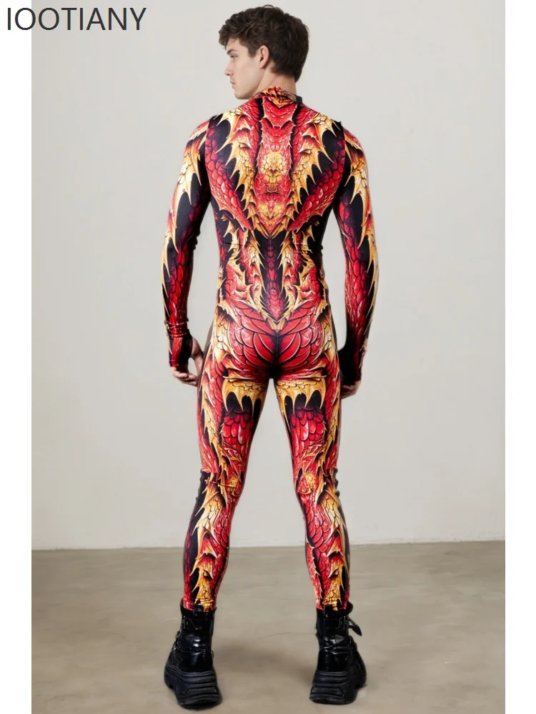 IOOTIANY Unisex Dragon Scale Cosplay Bodysuit Halloween Skinny Jumpsuit Cosplay Skinny Costume For Couples Party Stage Show 2026