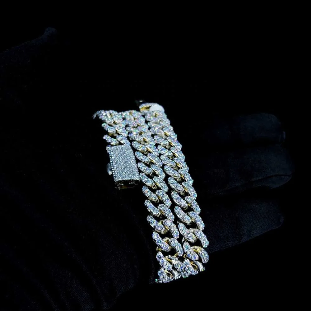 Mens Iced Out Vvs Moissanite Chain 925 Sterling Silver Pass Diamond Tester Gold Plated Necklace.