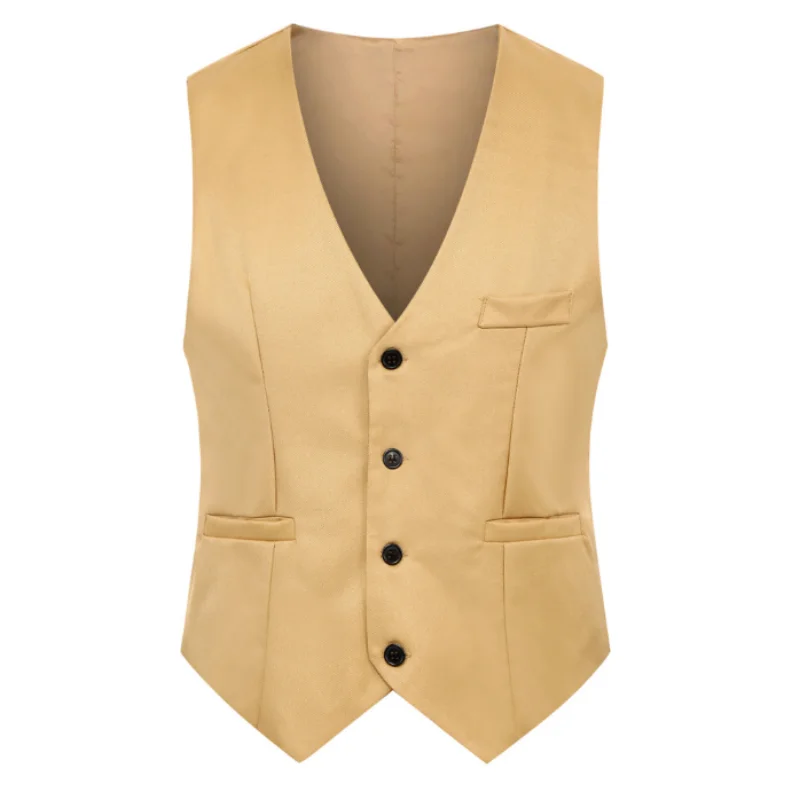 Fashion Men Vests Waistcoat Solid Color V Neck Sleeveless Buttons Blazer Plus Size Formal Business Jacket Vests Gilet Homme