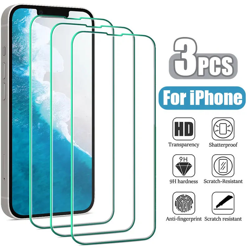 3Pcs Tempered Glass for IPhone 14 13 12 11 Pro Max Screen Protector for iPhone 7 8 15 Plus 12Mini 13Mini SE X XS XR 14Pro Glass