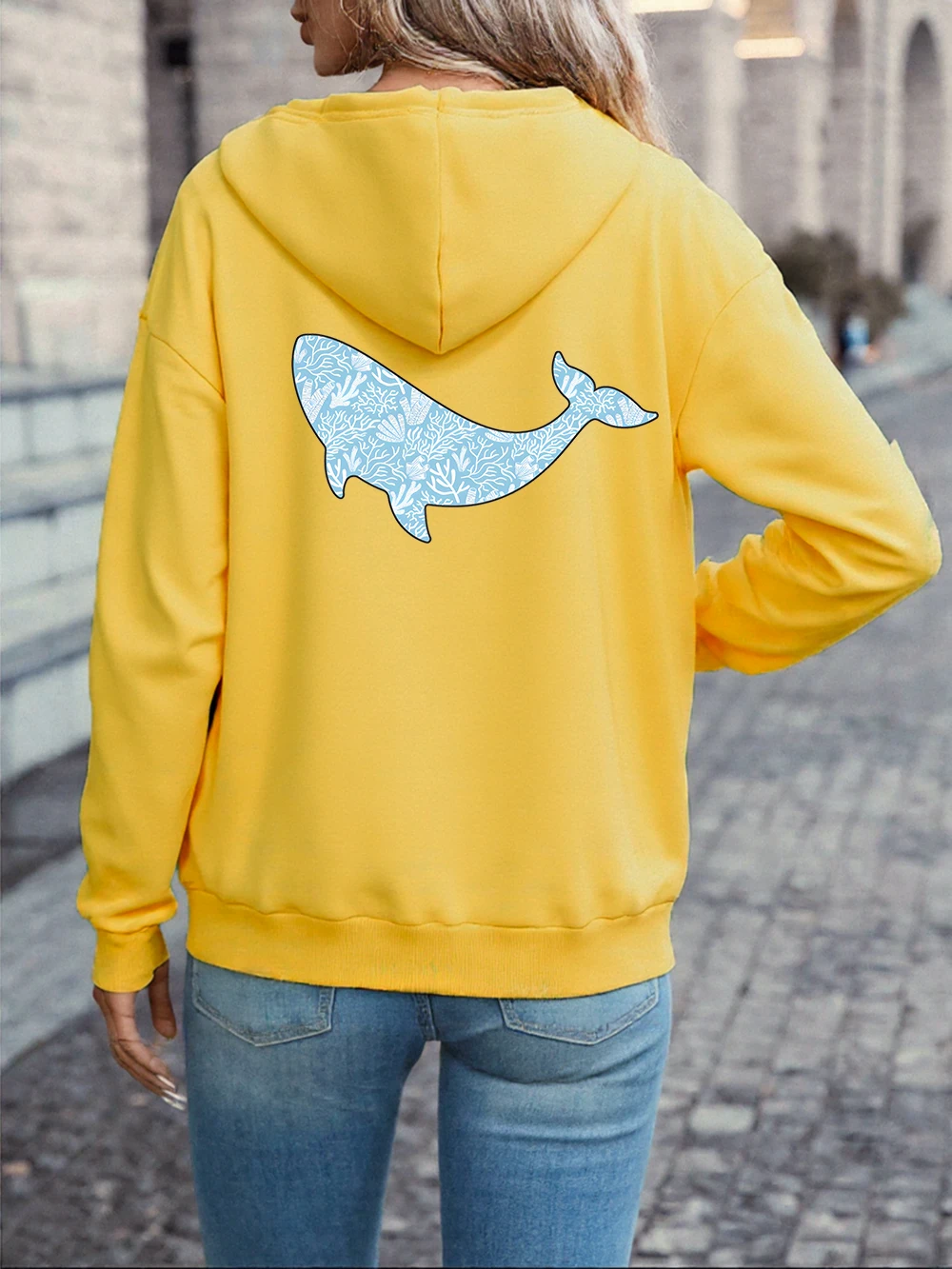 سويت شيرت نسائي بقلنسوة من القطن بتصميم الحوت المستوحى من المحيط مثالي للخريف والشتاء للنزهات اليومية وعشاق الطبيعة #6