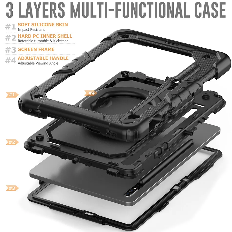 Imagem -05 - Hight Impacto Case para Samsung Galaxy Tab s7 s8 Plus X800 X806 T970 Capa à Prova de Choque com Alça Tab s7 fe T735 Case Estudante