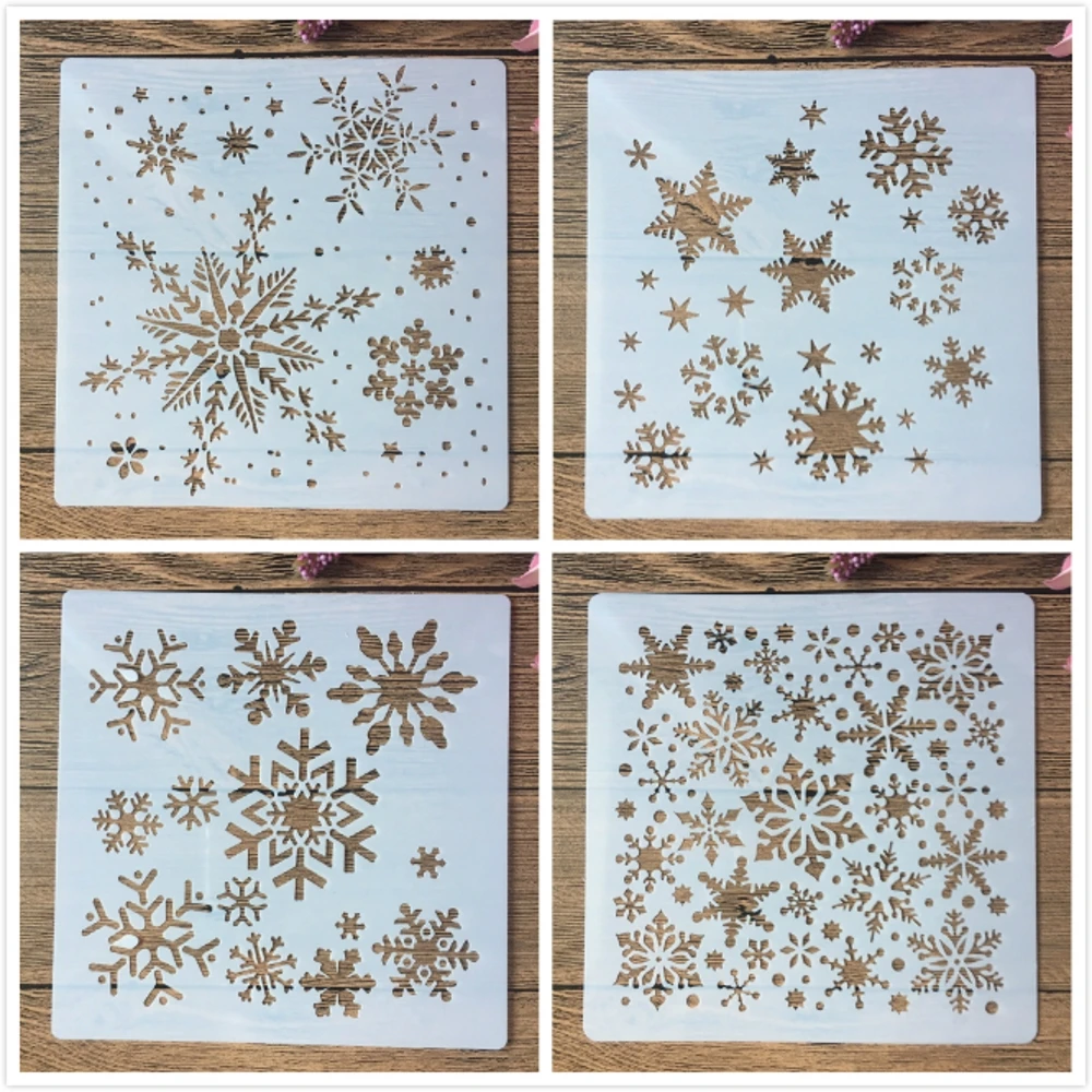 

4Pcs 20*20cm Snowflake Winter DIY Layering Stencils Wall Painting Scrapbook Coloring Embossing Album Decorative Template