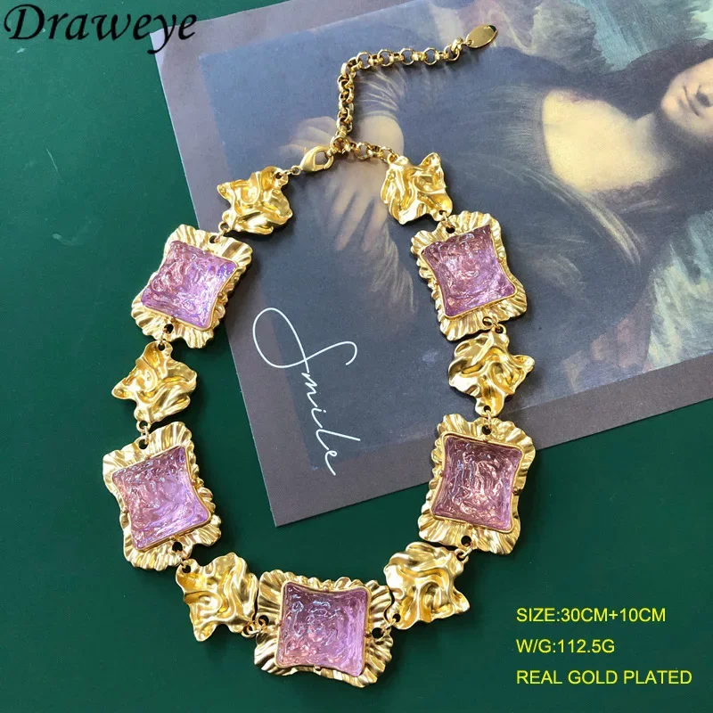 Draweye Purple Vintage Necklace for Women Geometric Medieval Palace Style Jewelry Fashion Luxury Elegant Collares Para Mujer