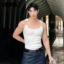 IEFB 2023 New Fashion Male Vest Patchwork Personality Sleeveless Top Men's Solid Color Slim T-shirt Spring Trendy 9A8204