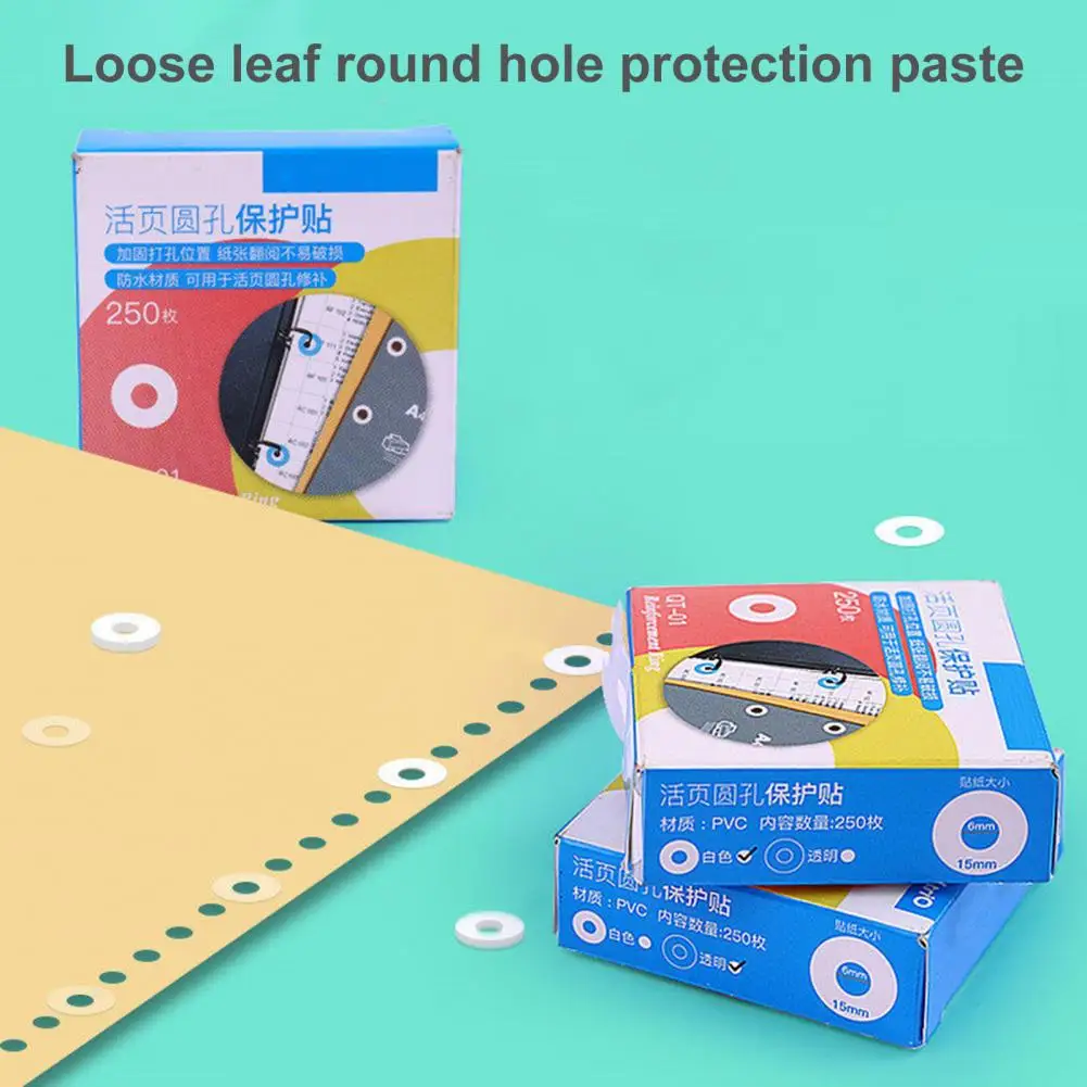 250Pcs Practical Hole Punch Protector PVC Paper Repair Sticker Versatile Waterproof Reinforcement Labels  Fixing