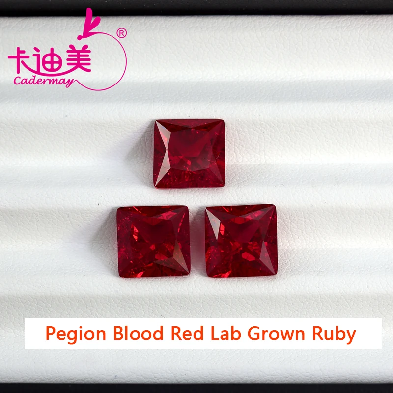 CADERMAY Square Cut Lab Grown Pegion Blood Red Ruby Loose Stone With Inclusion For Rings Necklace Customized Smart Jewelry