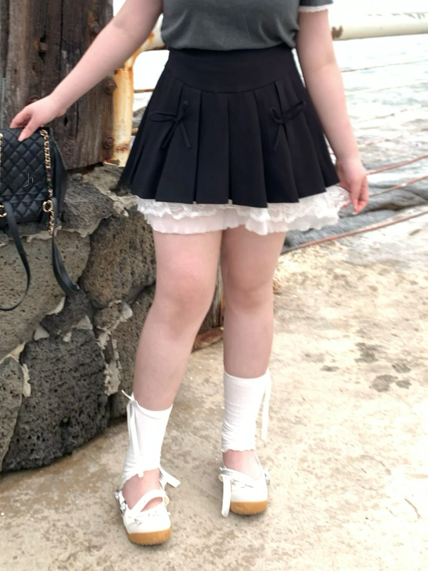 Saia Plissada de Cintura Alta com Laço para Mulheres Plus Size, Estilo Coreano, Moda Primavera Verão