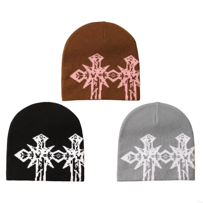 

P88B Unisex Skull Hat for Outdoor Activity Hat with Crosses Hat Knit Caps Outdoor Use