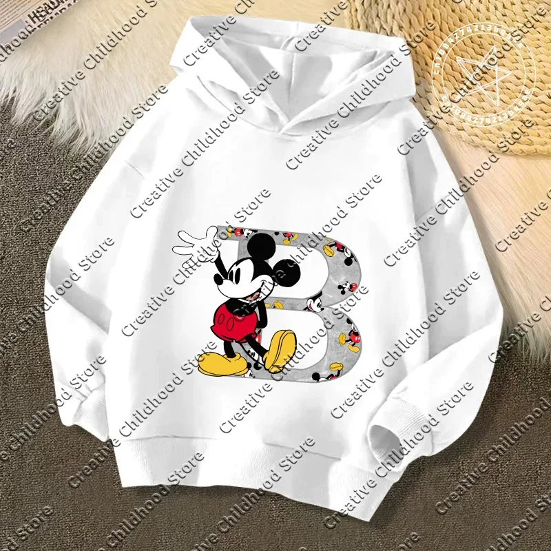 Disney Anime Mickey Children's Hooded Hoodies Letter Sweatshirt Kawaii Pullover Manga Cartoon Girls Boys Kids Casual Clothing