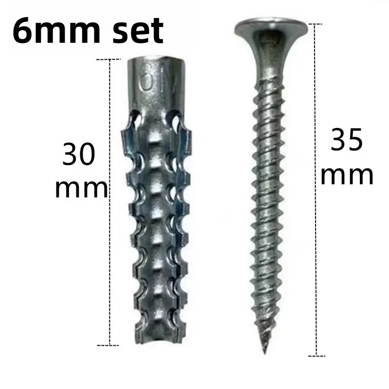 50/100Sets Metal Expansion Tube Self-Tapping Screws Kit for Concrete Wall Anchoring Drilling Plug Fastener Bolts Set Home Improv