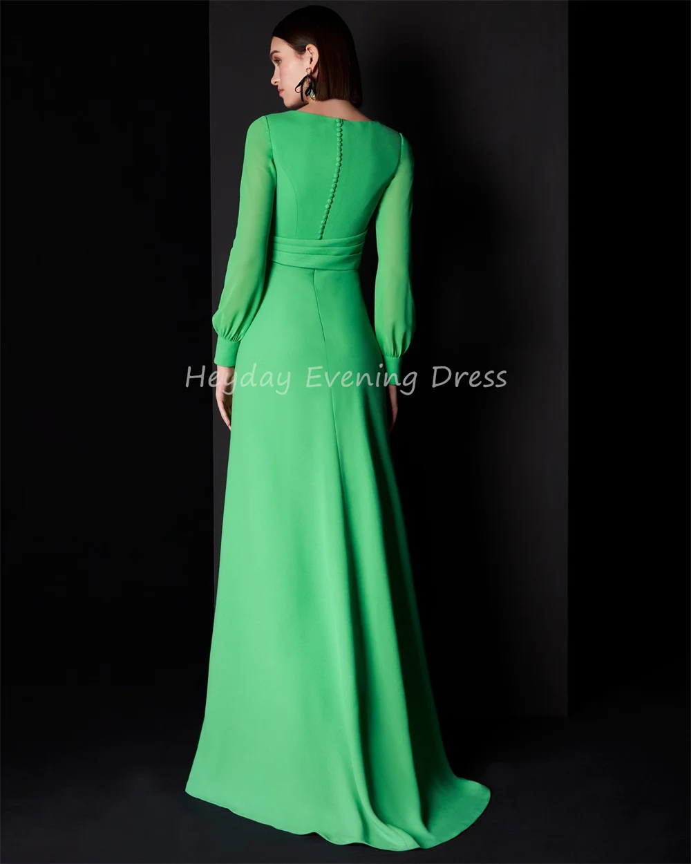 Heyday crepe uma linha com decote em v até o chão vestidos de noite elegantes para mulher 2025 com mangas compridas pregas simples vestido de festa