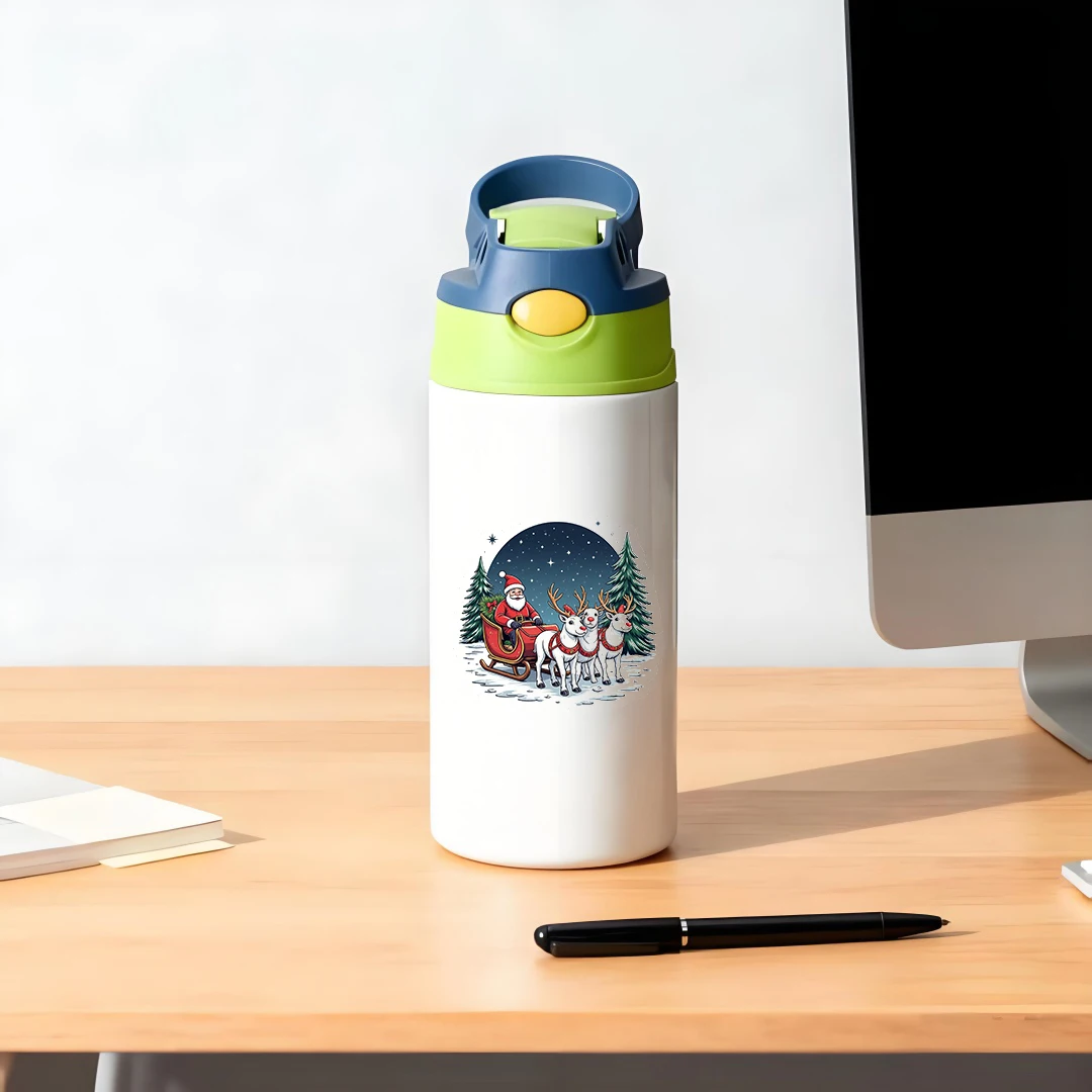 304 스테인리스 스틸 보온컵 + 만화 산타클로스 순록 일러스트 빨대컵 어린이 보온컵 필수 크리스마스 선물