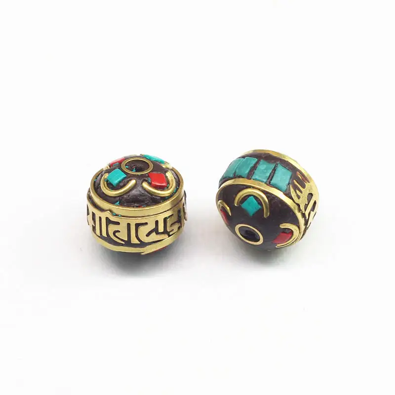 NBB206 Tibetan Mantras Beads Nepal Hand Bead Inlaid Colorful Stone Flower Ball